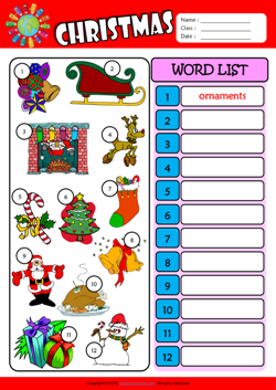 Christmas Write the Words ESL Vocabulary Worksheet