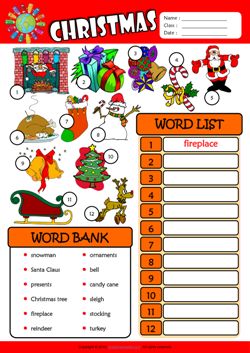 Christmas ESL Find and Write the Words Worksheet For Kids