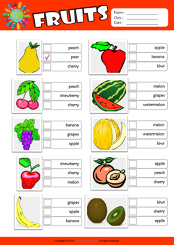 Fruits ESL Multiple Choice Worksheet For Kids
