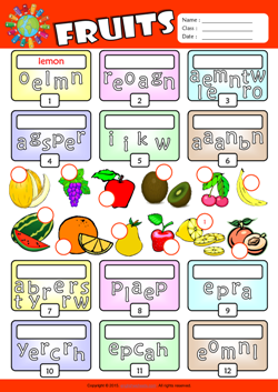 Fruits Unscramble Words ESL Vocabulary Worksheet