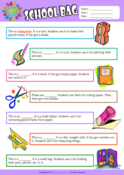 Schoolbag Find the Words ESL Vocabulary Worksheet