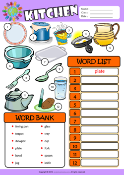 Kitchen ESL Find and Write the Words Worksheet For Kids