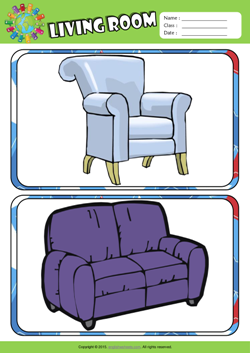 Living Room ESL Flashcards Set for Kids