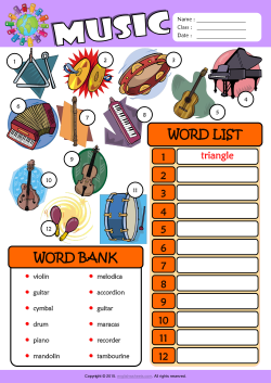 Musical Instruments ESL Find and Write the Words Worksheet For Kids
