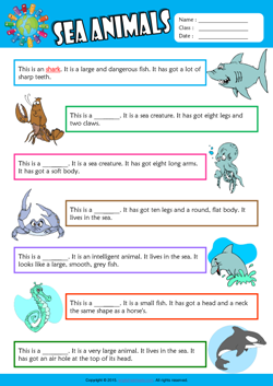 Sea Animals Find the Words ESL Vocabulary Worksheet