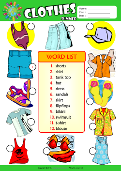 Summer Clothes Number the Pictures ESL Vocabulary Worksheet