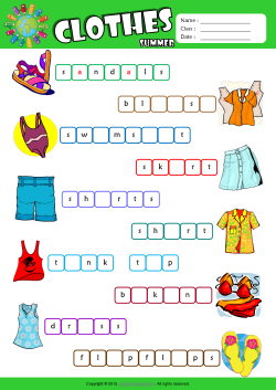 Summer Clothes Missing Letters in Words ESL Vocabulary Worksheet