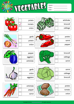 Vegetables ESL Multiple Choice Worksheet For Kids