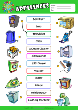 Appliances ESL Matching Exercise Worksheet For Kids