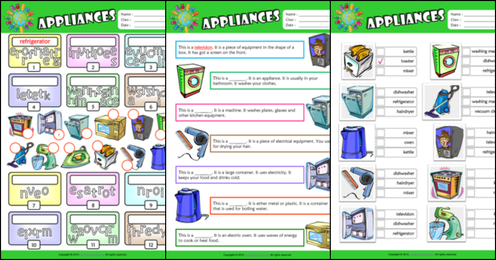47 Appliances English ESL worksheets pdf & doc