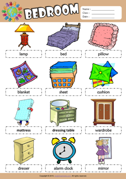 Bedroom Picture Dictionary ESL Vocabulary Worksheet