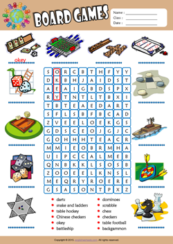 Board Games Word Search Puzzle ESL Vocabulary Worksheet