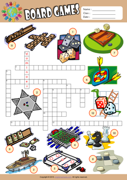 Board Games Crossword Puzzle ESL Vocabulary Worksheet