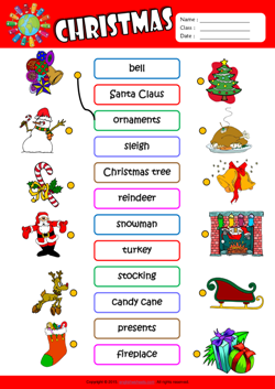 Christmas ESL Matching Exercise Worksheet For Kids