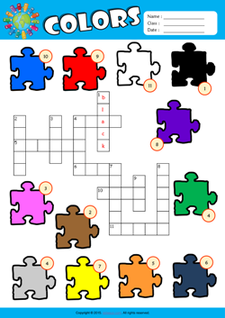 colors esl vocabulary crossword puzzle worksheet for kids