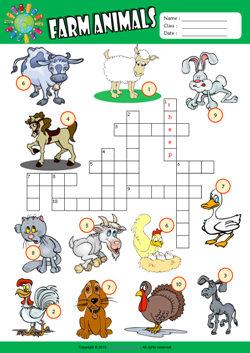 Farm Animals Crossword Puzzle ESL Vocabulary Worksheet