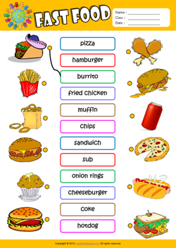 Fast Food ESL Printable Worksheets For Kids 1