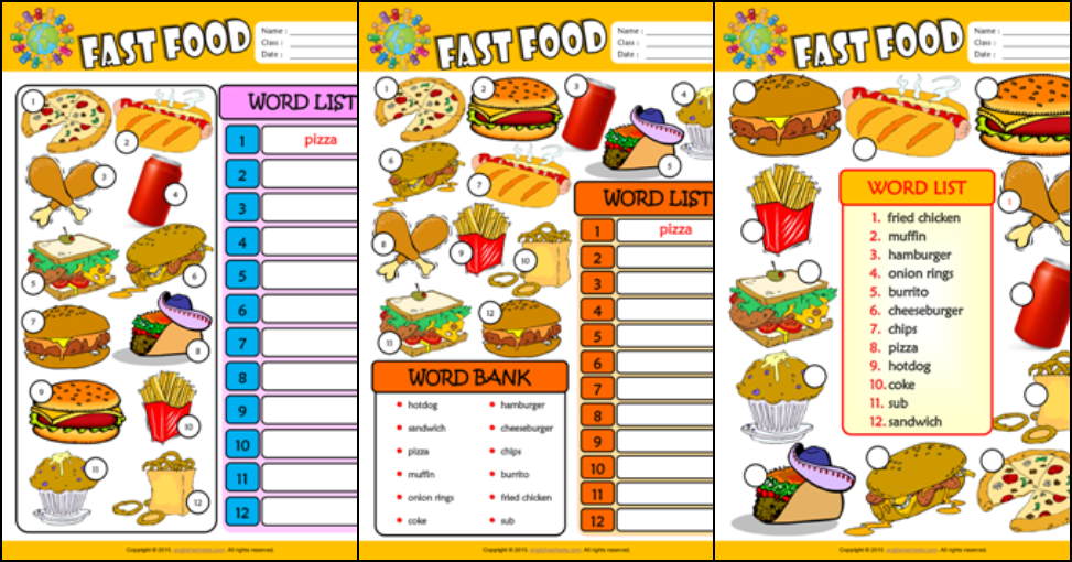 Fast Food ESL Printable Worksheets For Kids 3