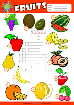 Fruits Crossword Puzzle ESL Vocabulary Worksheet