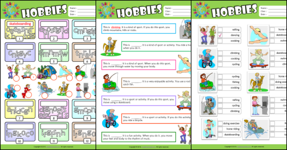 Hobbies ESL Printable Worksheets For Kids 2