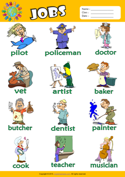 Jobs Picture Dictionary ESL Vocabulary Worksheet