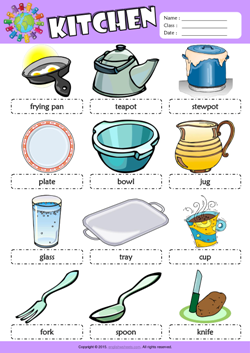 Kitchen Picture Dictionary ESL Vocabulary Worksheet