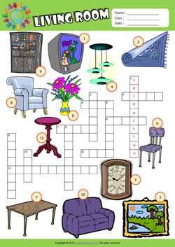 Living Room Crossword Puzzle ESL Vocabulary Worksheet