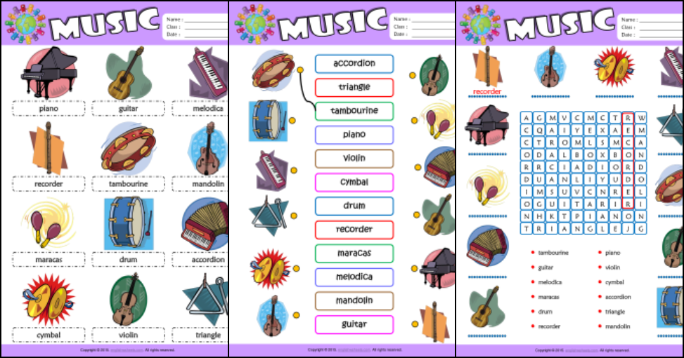 Musical Instruments ESL Printable Worksheets For Kids 1