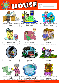 Parts of a House Picture Dictionary ESL Vocabulary Worksheet