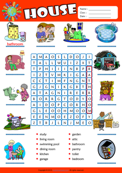 Parts of a House Word Search Puzzle ESL Vocabulary Worksheet