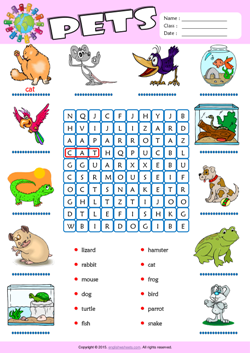 Pets Word Search Puzzle ESL Vocabulary Worksheet