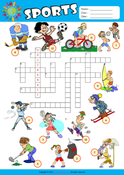 Sports Crossword Puzzle ESL Vocabulary Worksheet