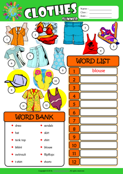 Summer Clothes Number the Pictures ESL Vocabulary Worksheet