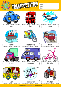 Transportation Picture Dictionary ESL Vocabulary Worksheet