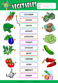 Vegetables ESL Matching Exercise Worksheet For Kids