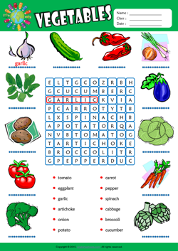 Vegetables Word Search Puzzle ESL Vocabulary Worksheet