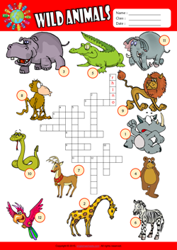 Wild Animals Crossword Puzzle ESL Vocabulary Worksheet